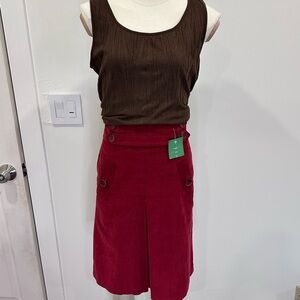 Brown Sleeveless Top and Red Skirt Set